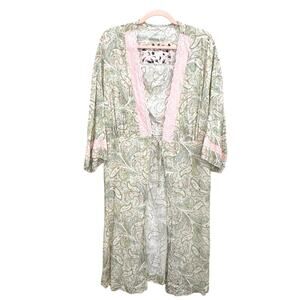 Anthropologie Green and Pink Paisley Robe